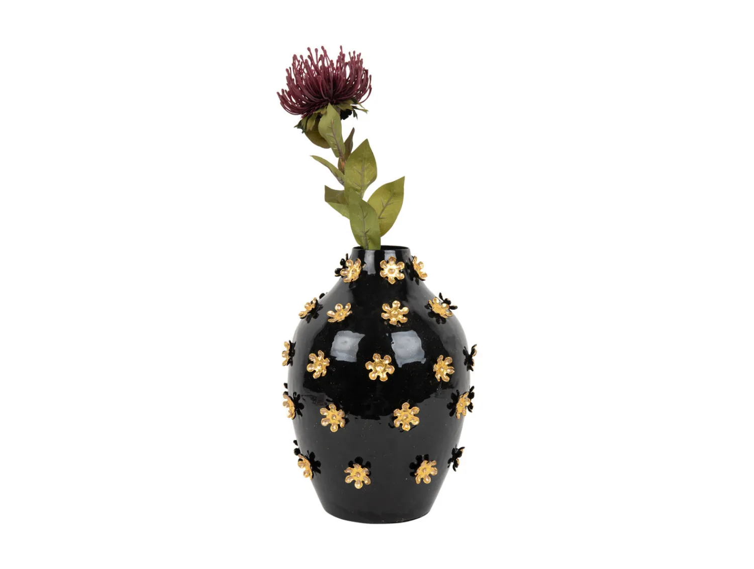 - Vase Golden Flowers enamel black*Present time New