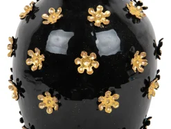- Vase Golden Flowers enamel black*Present time New