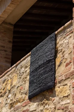 Rug Solid - Tæppe m. læder, sort - 65x135 cm* Best