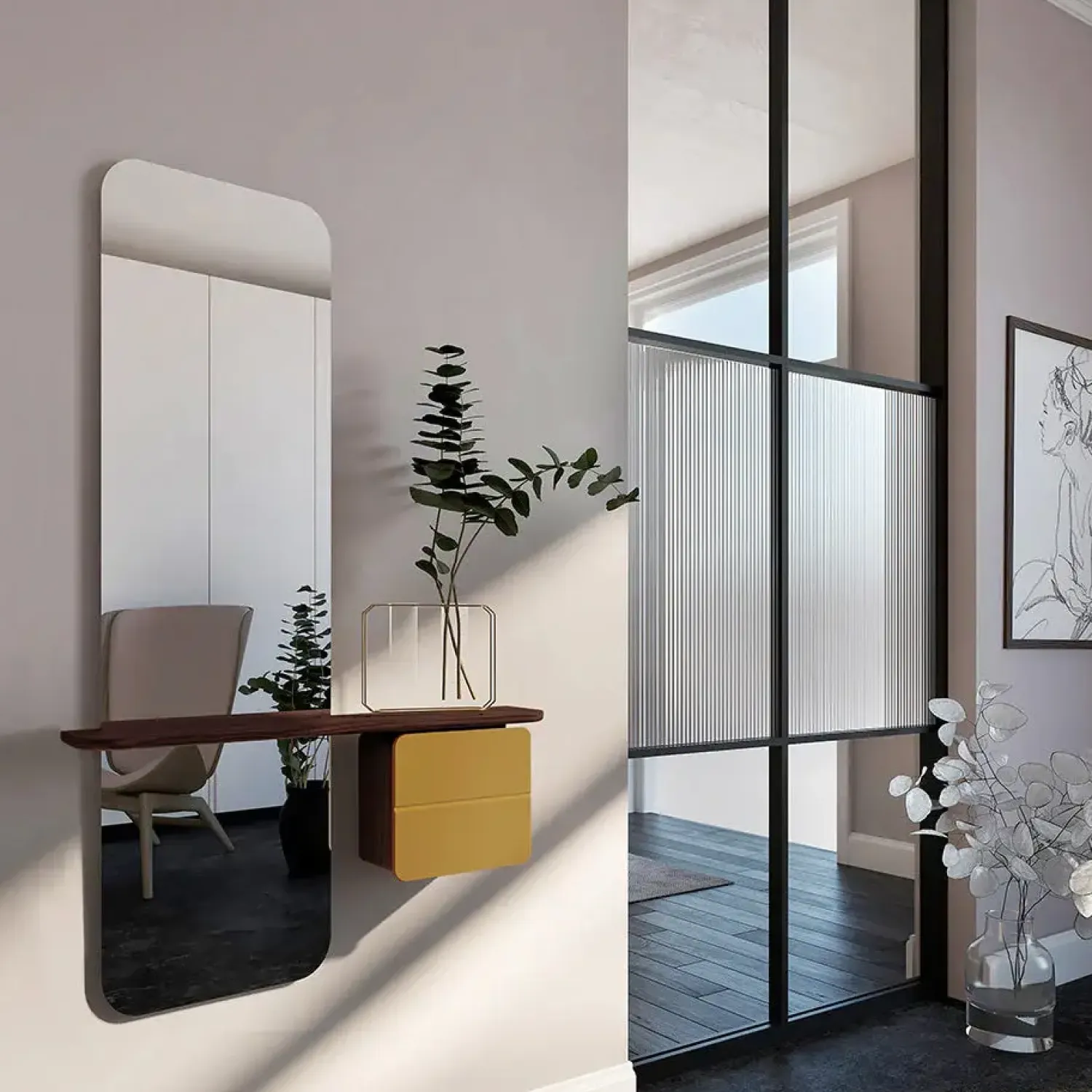 - Entrespejl - One More Look - Gul med mørk Eg - Saffron yellow/dark oak^Umage Online